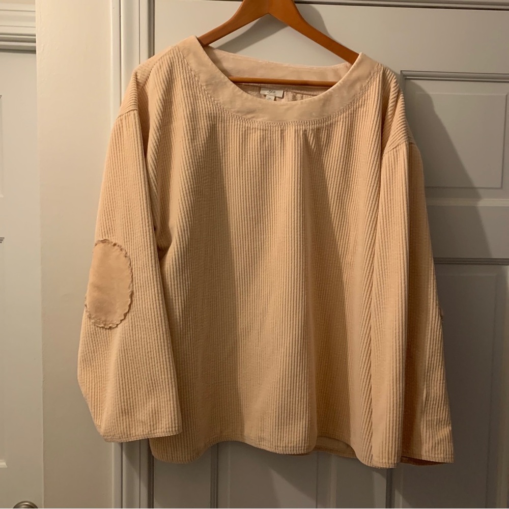 J Jill Top Size XL Boxy Corduroy Cream Velvet Trim Off White Cozy Warm Ivory